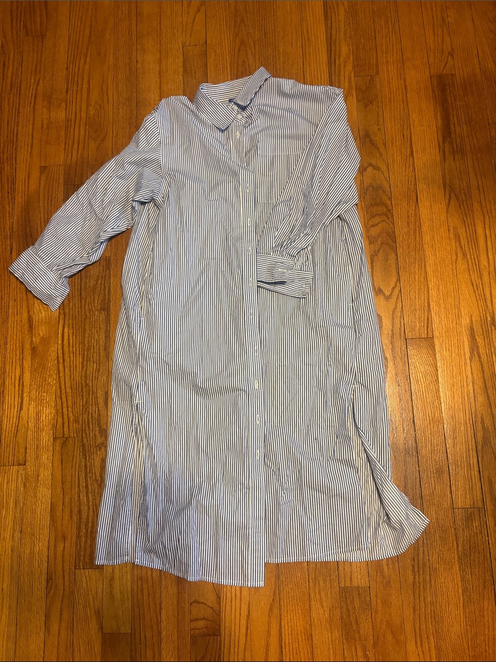 Old Navy Blue and White Striped Long Sleeve Shirt Dress